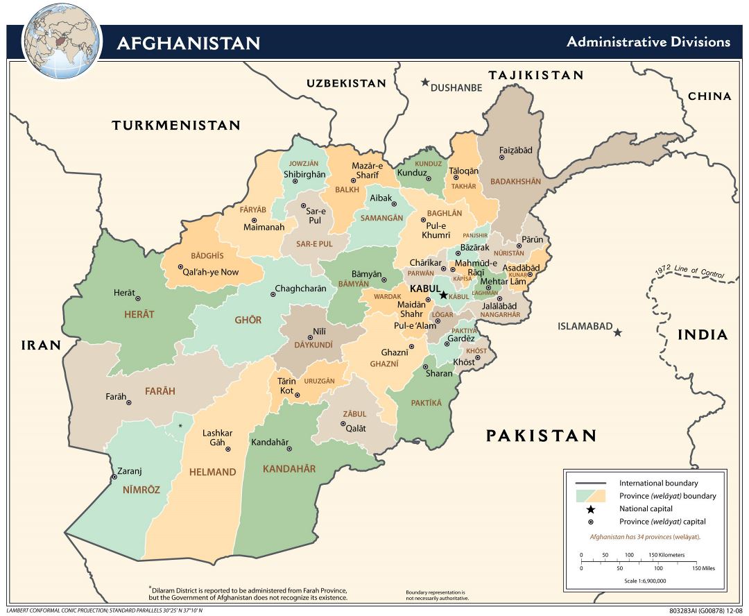 Grande detallado administrativas divisiones mapa de Afganistán 2009