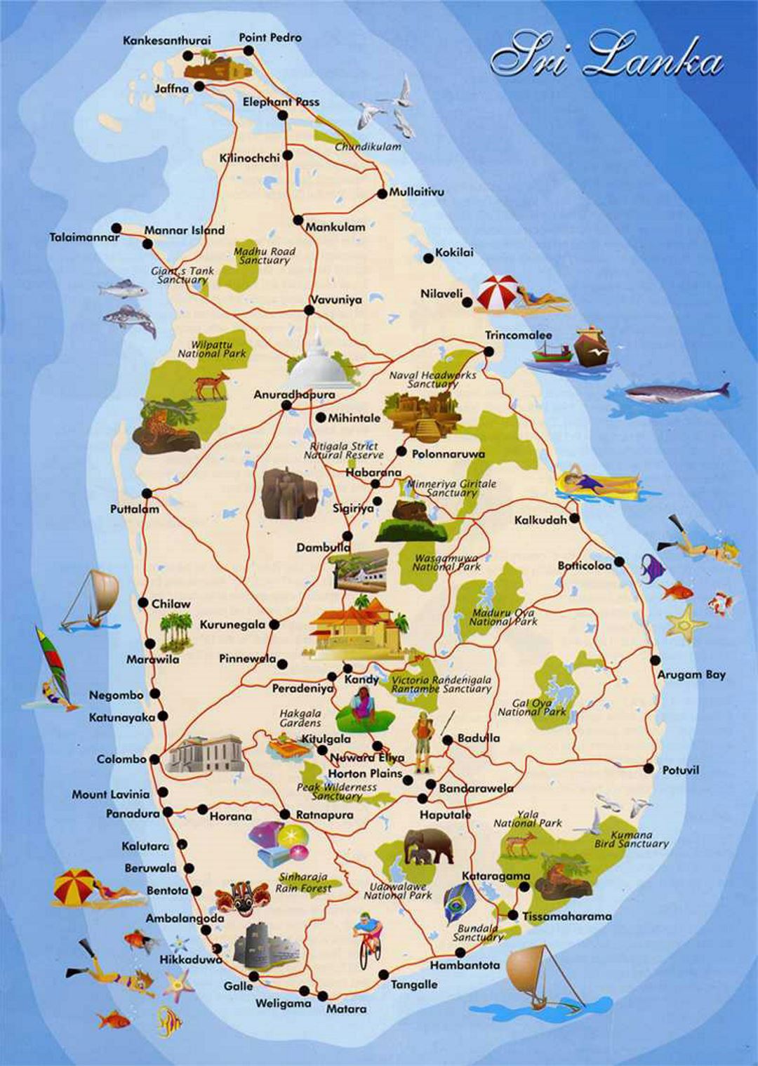 Detallado mapa turístico de Sri Lanka Sri Lanka Asia Mapas del Mundo