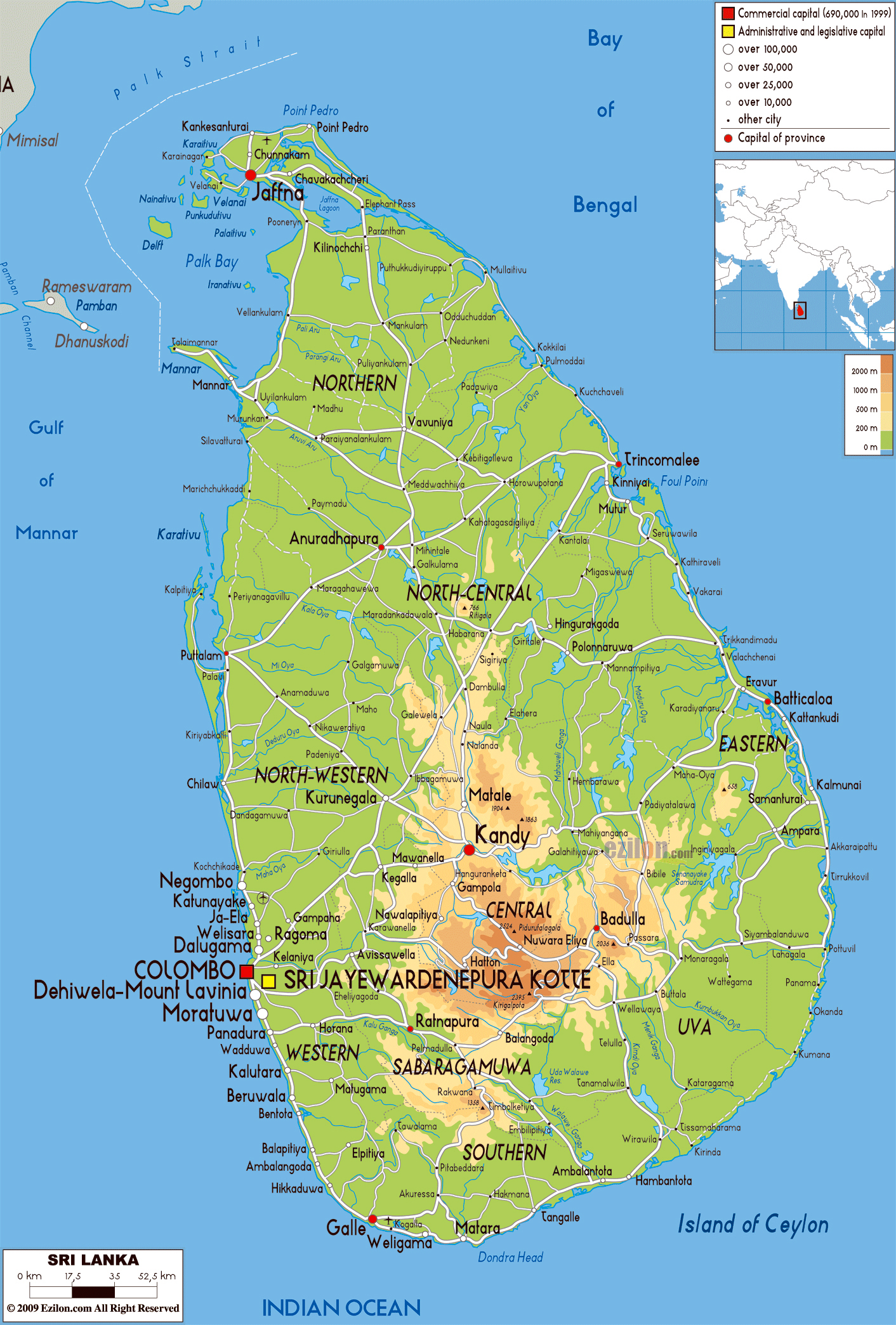 Grande Mapa F Sico De Sri Lanka Con Carreteras Ciudades Y Aeropuertos Sri Lanka Asia