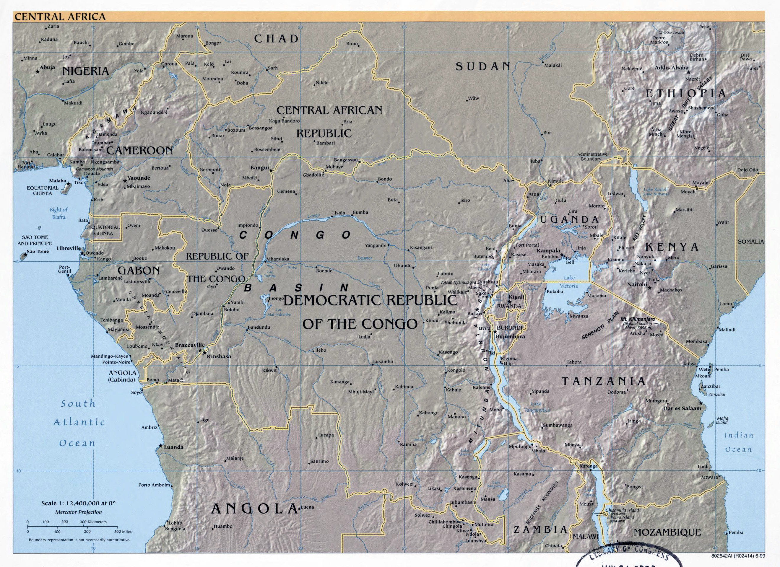 Mapa Grande Política Detallada De África Central Con Alivio Y Las