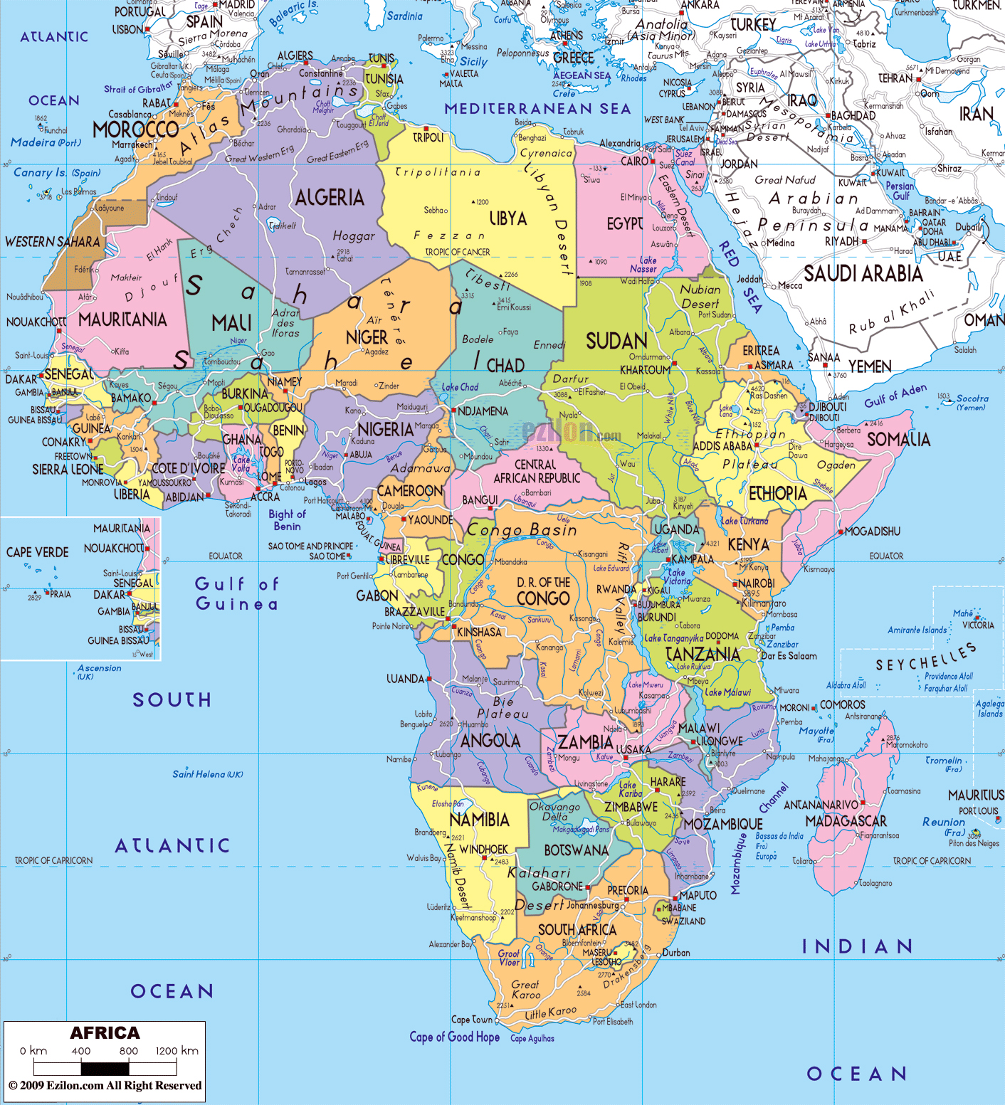Mapa Político Grande De África Con Las Carreteras Principales Las Capitales Y Principales 0938