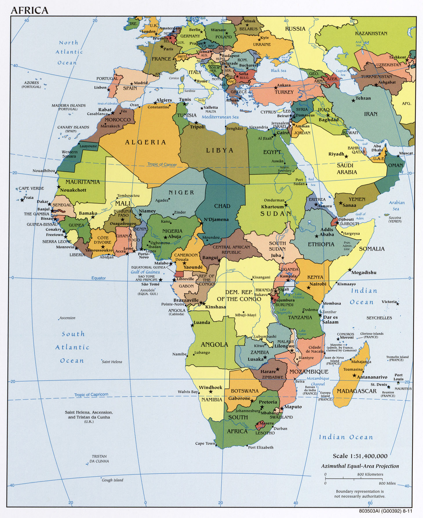 Mapa Politico Grande De Africa Con Las Principales Ciudades Y Capitales 2011 