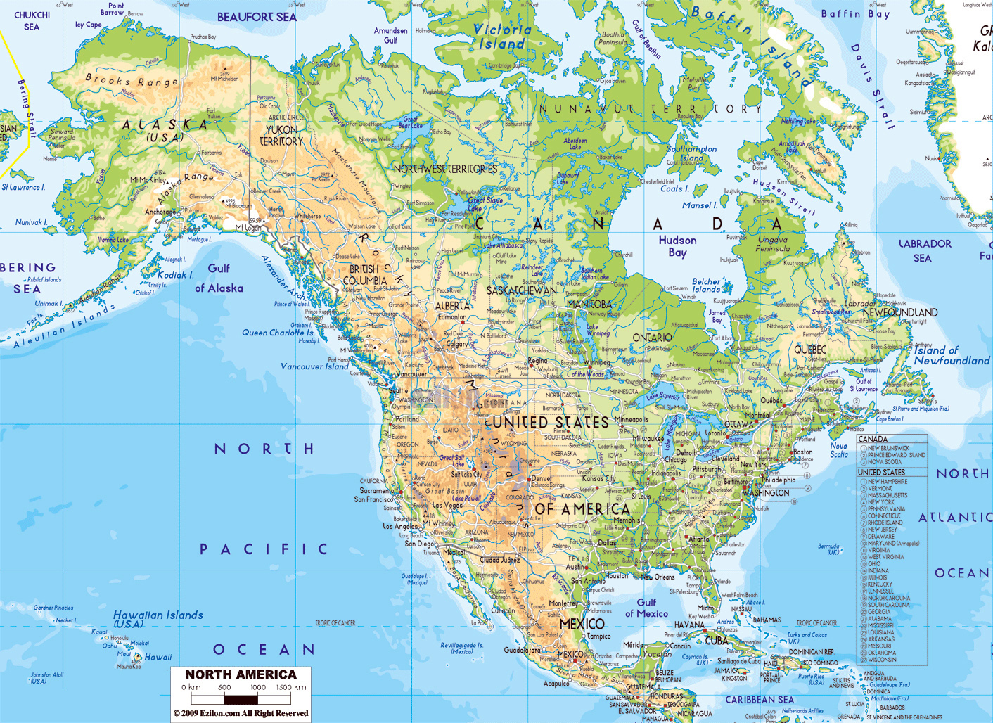 Mapa Fisico De America Del Norte