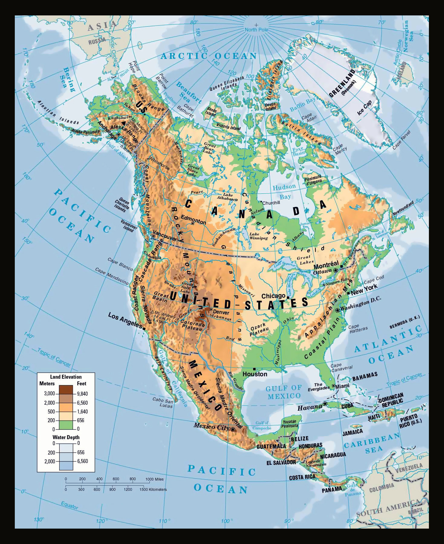 Mapa Fisico Grande De America Del Norte 