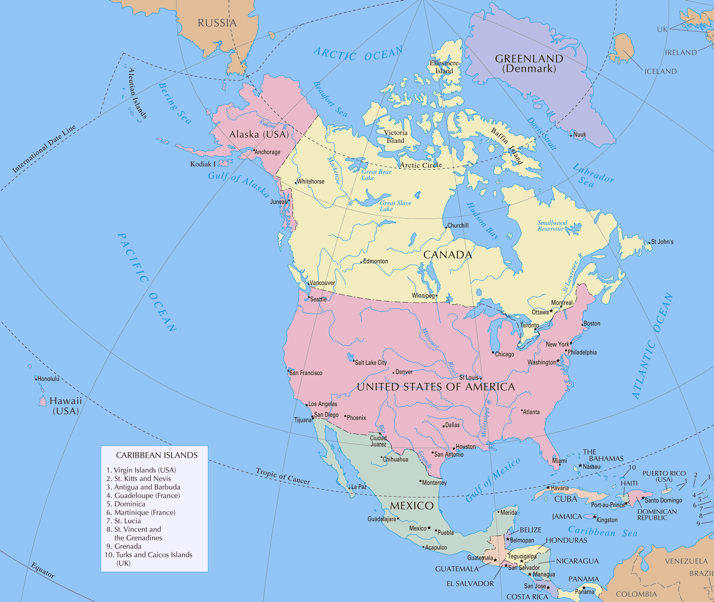 Mapa Grande Politica Detallado De America Del Norte Con Capitales 