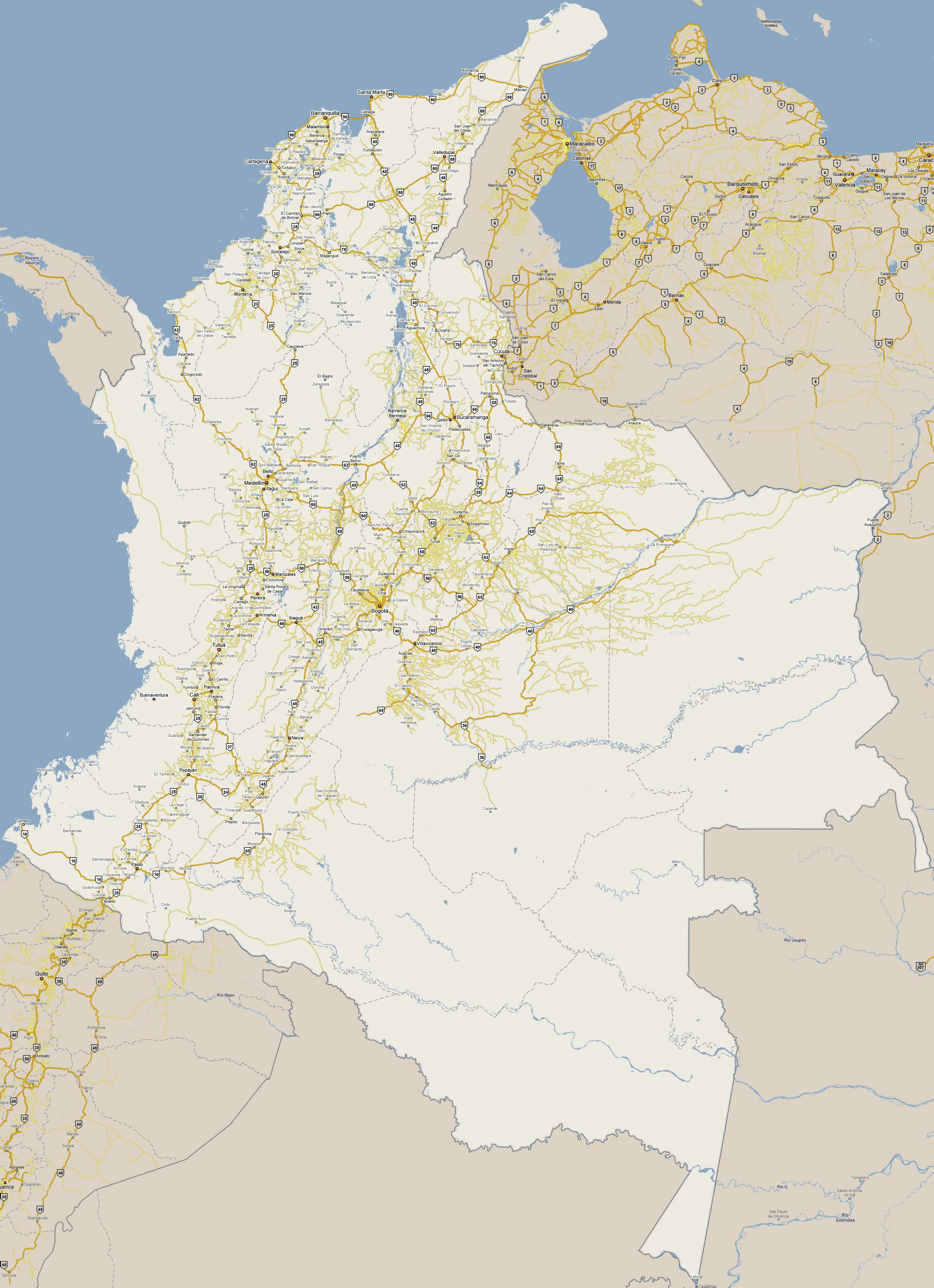 Grande Detallado Mapa De Carreteras De Colombia Con Ciudades Colombia América Del Sur 