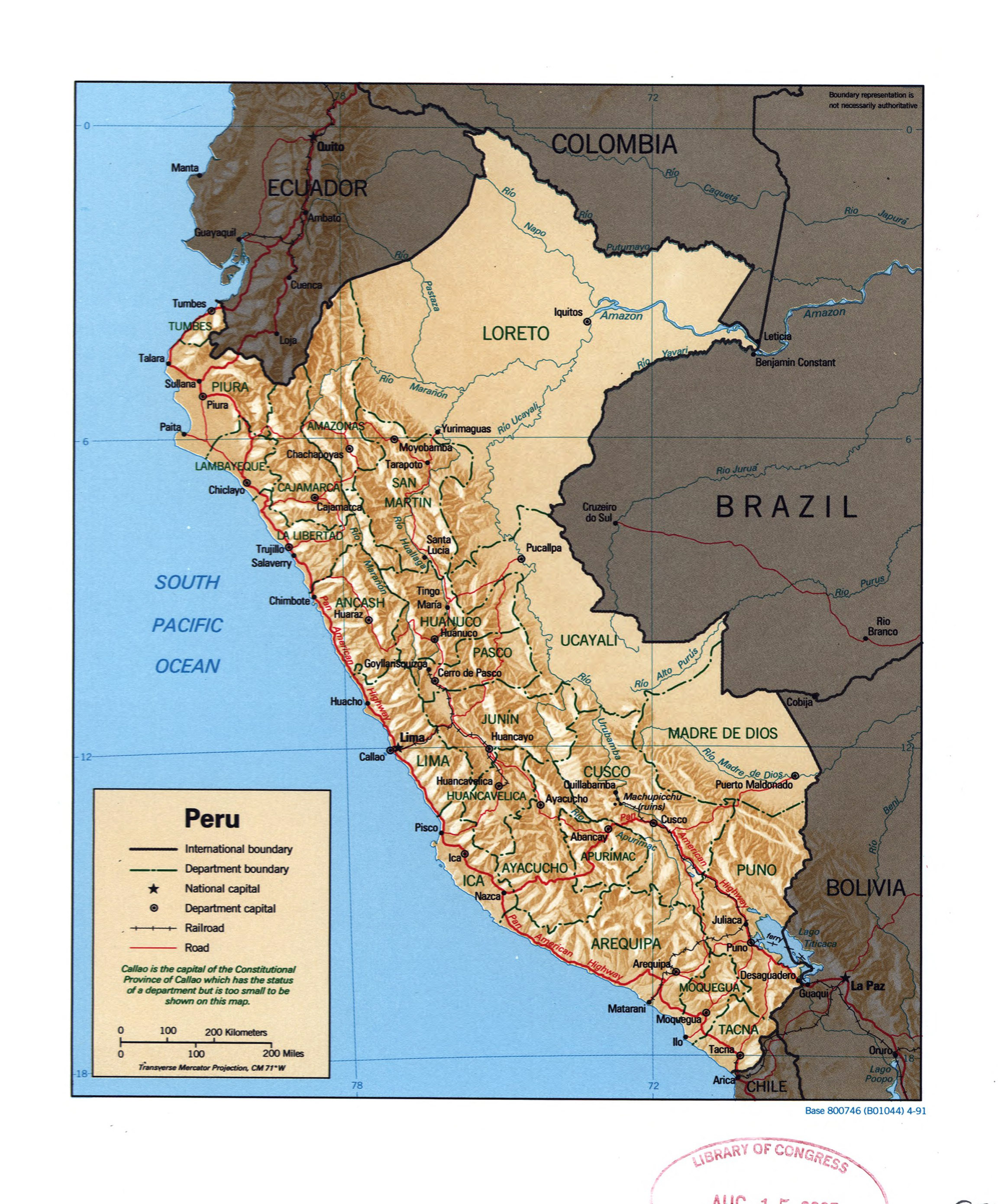 Grande Detallado Mapa Político Y Administrativo Del Perú Con Relieve