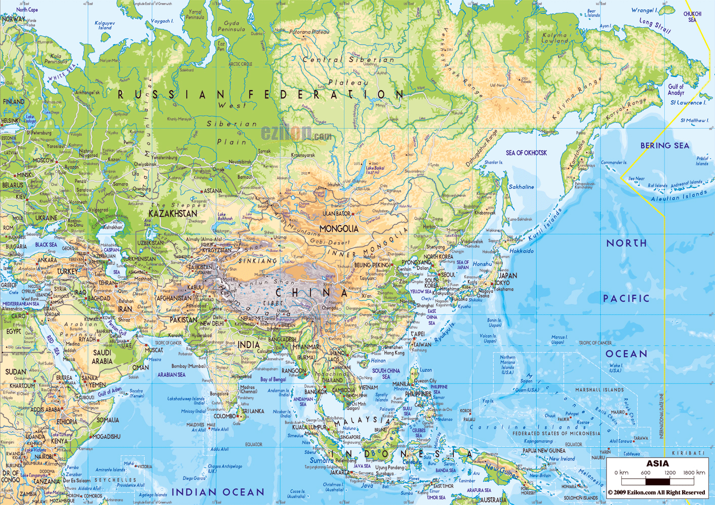 Mapa Físico Grande De Asia Con Las Principales Carreteras Y Ciudades Principales Asia Mapas 3822