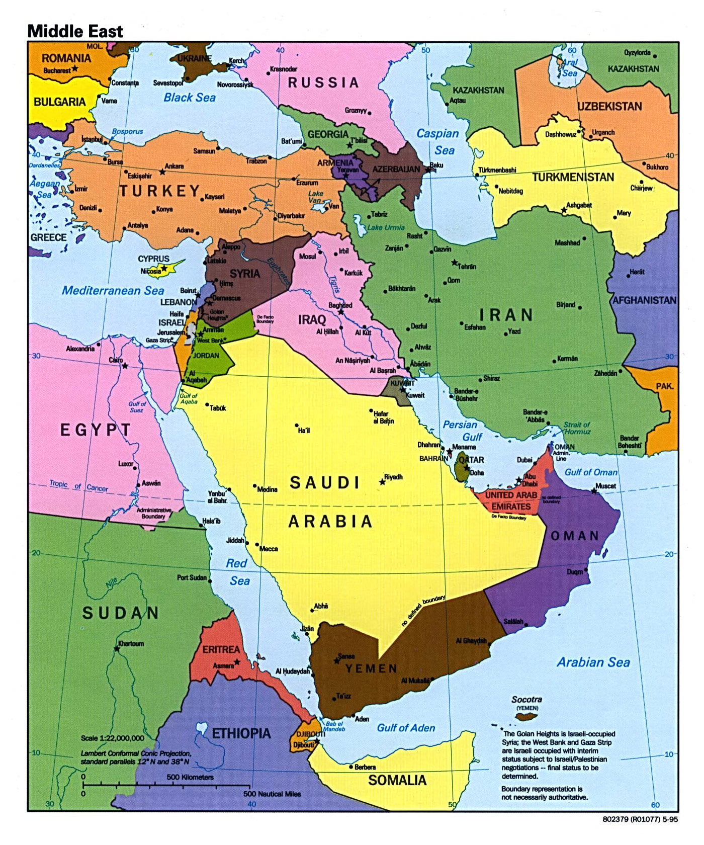 Mapa Politico Grande De Oriente Medio Con Las Principales Ciudades Y Capitales 1995 