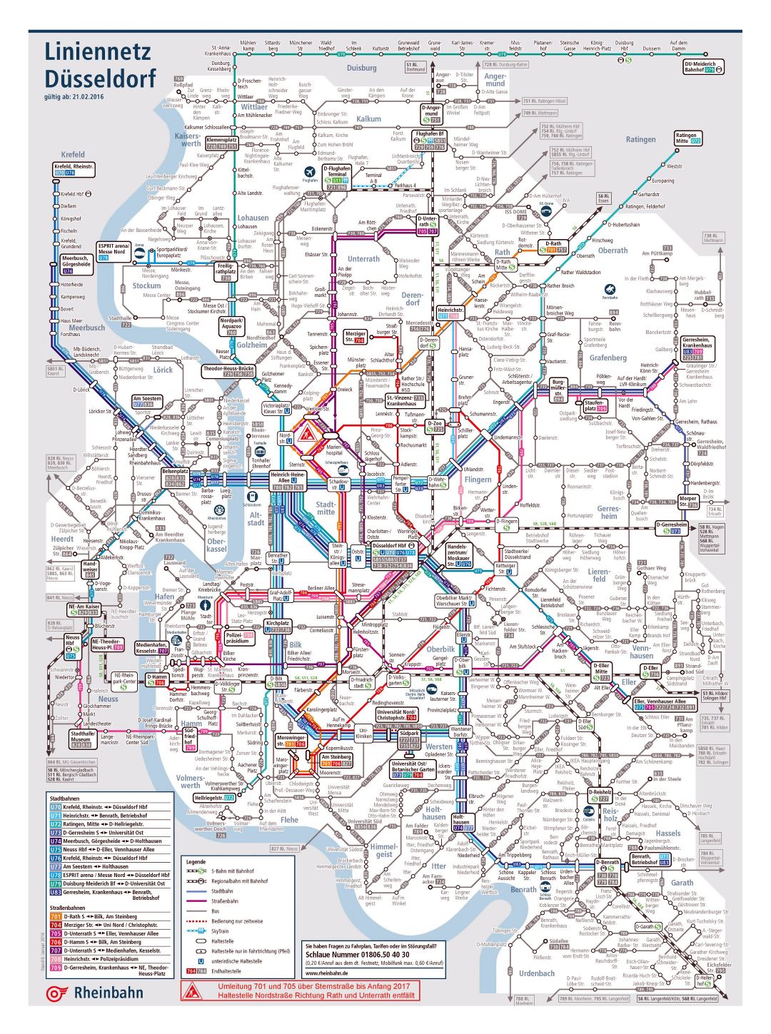 Mapa grande metro rail detallada de Dusseldorf