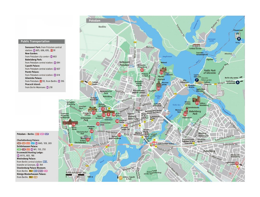 Mapa grande de Potsdam con el transporte público