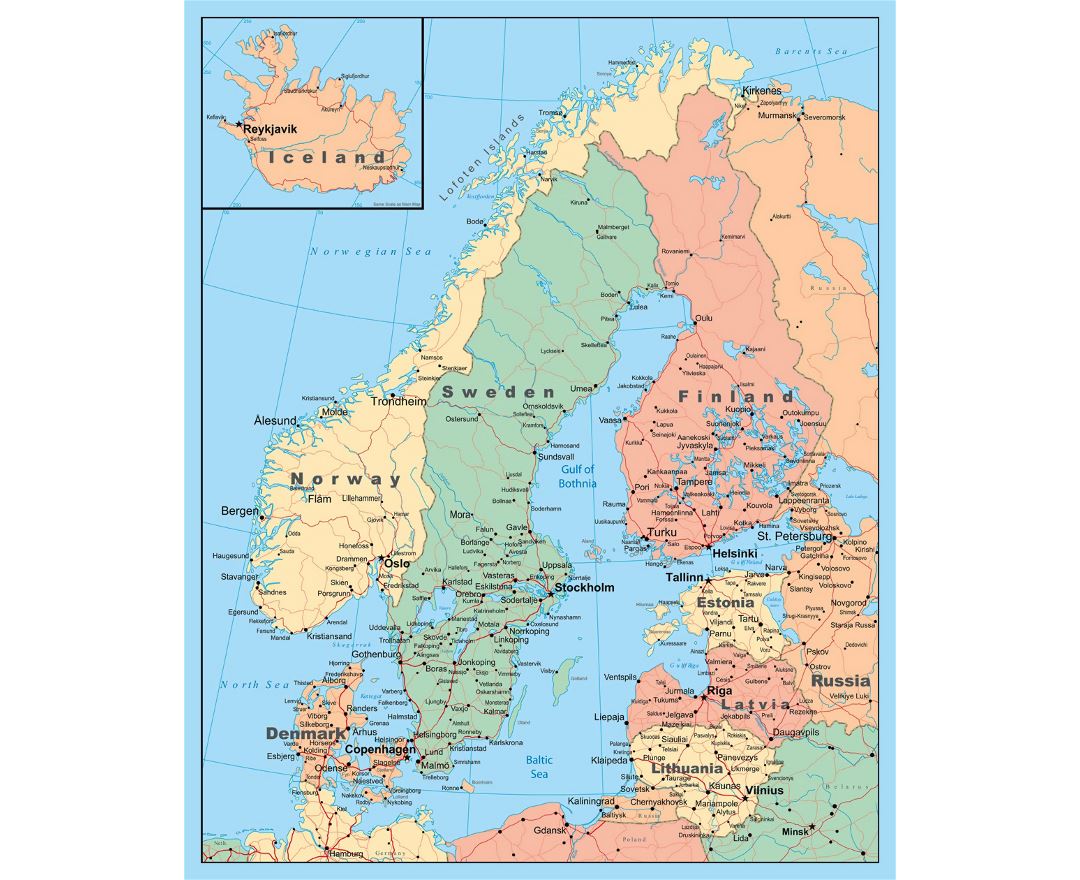 Vetores de Escandinávia Báltico Mapa Países Nórdicos Dinamarca