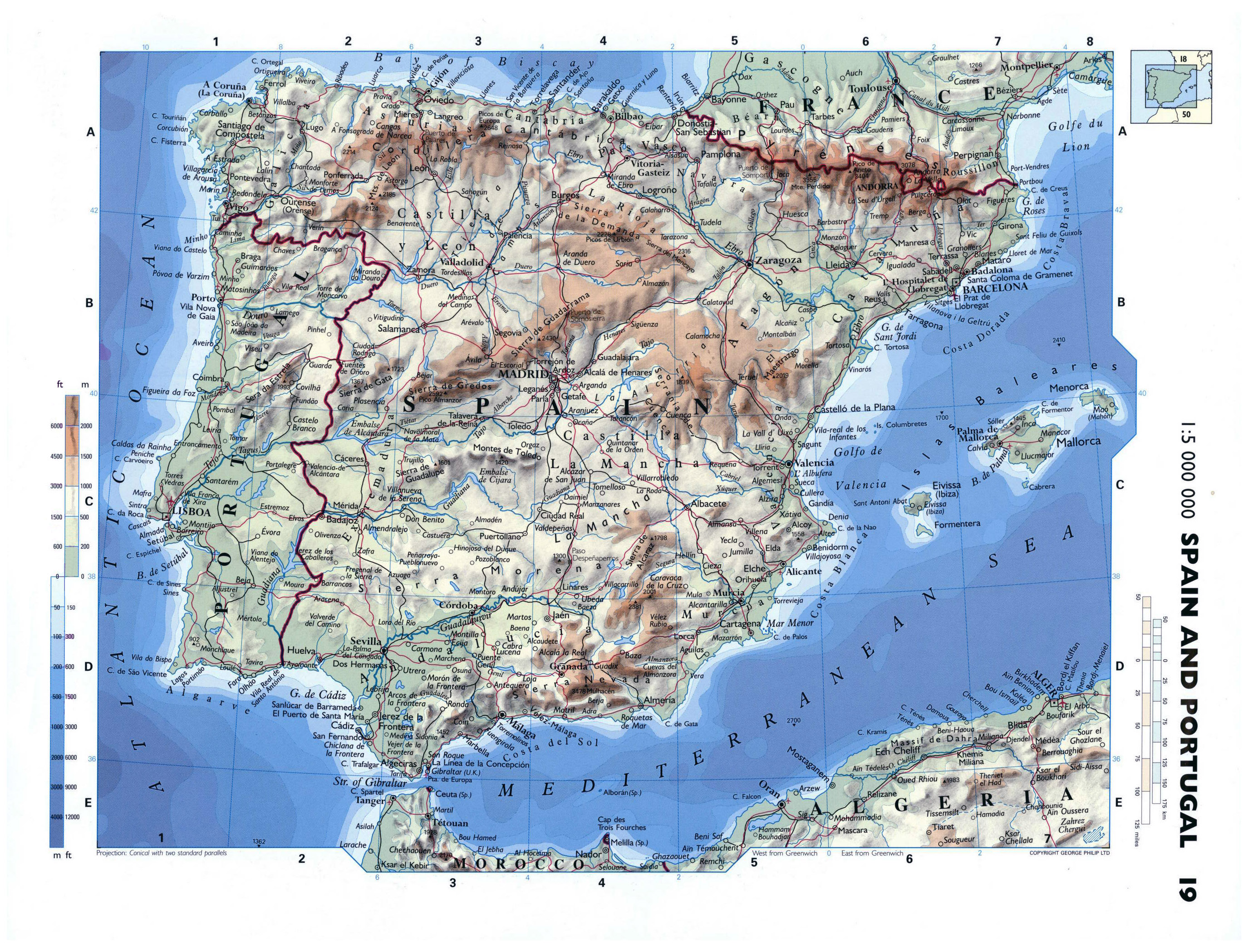 Grande Detallado Mapa Físico De España Y Portugal Con Carreteras Ciudades Y Aeropuertos 6719