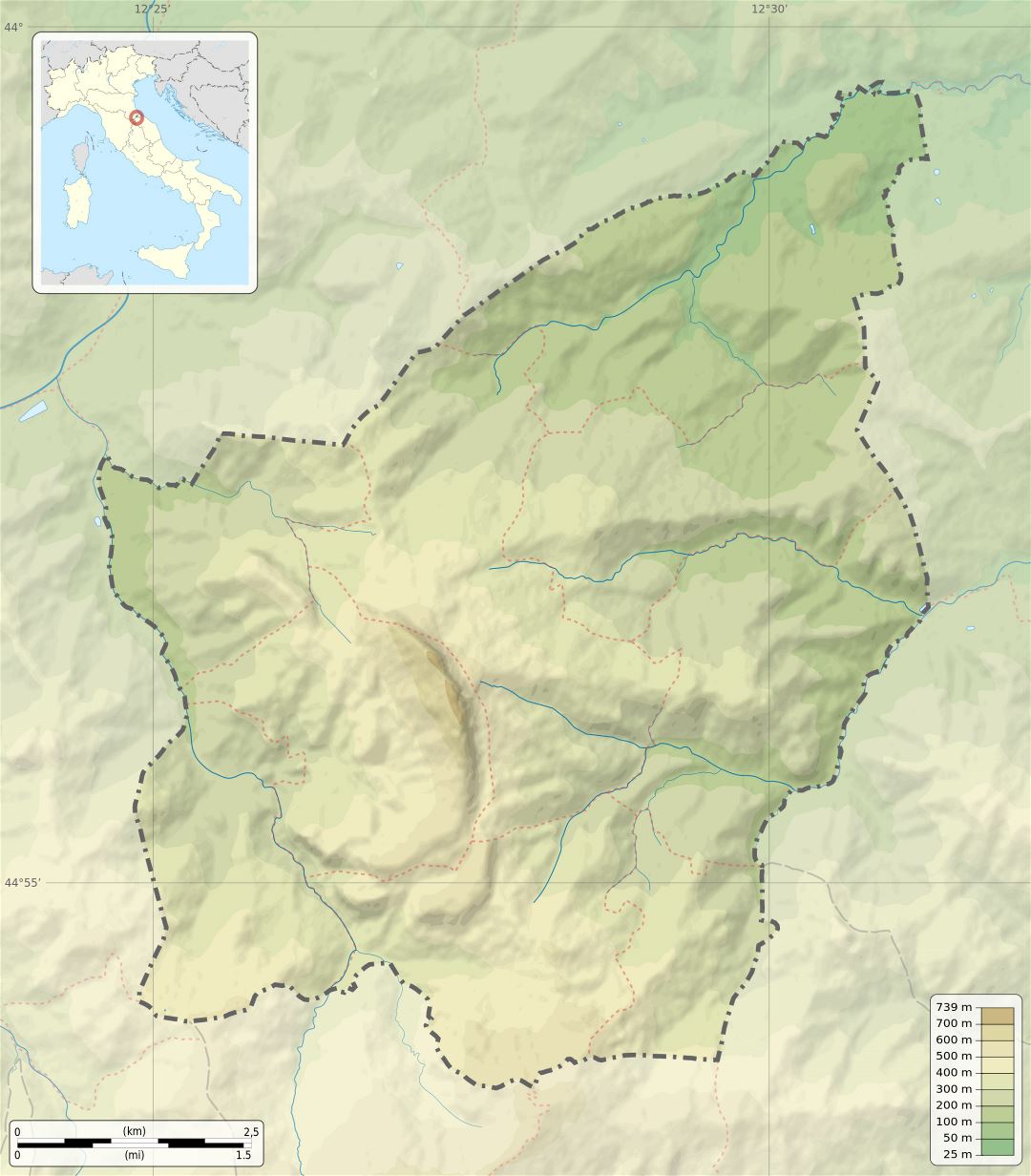 Grande detallado mapa de elevación de San Marino