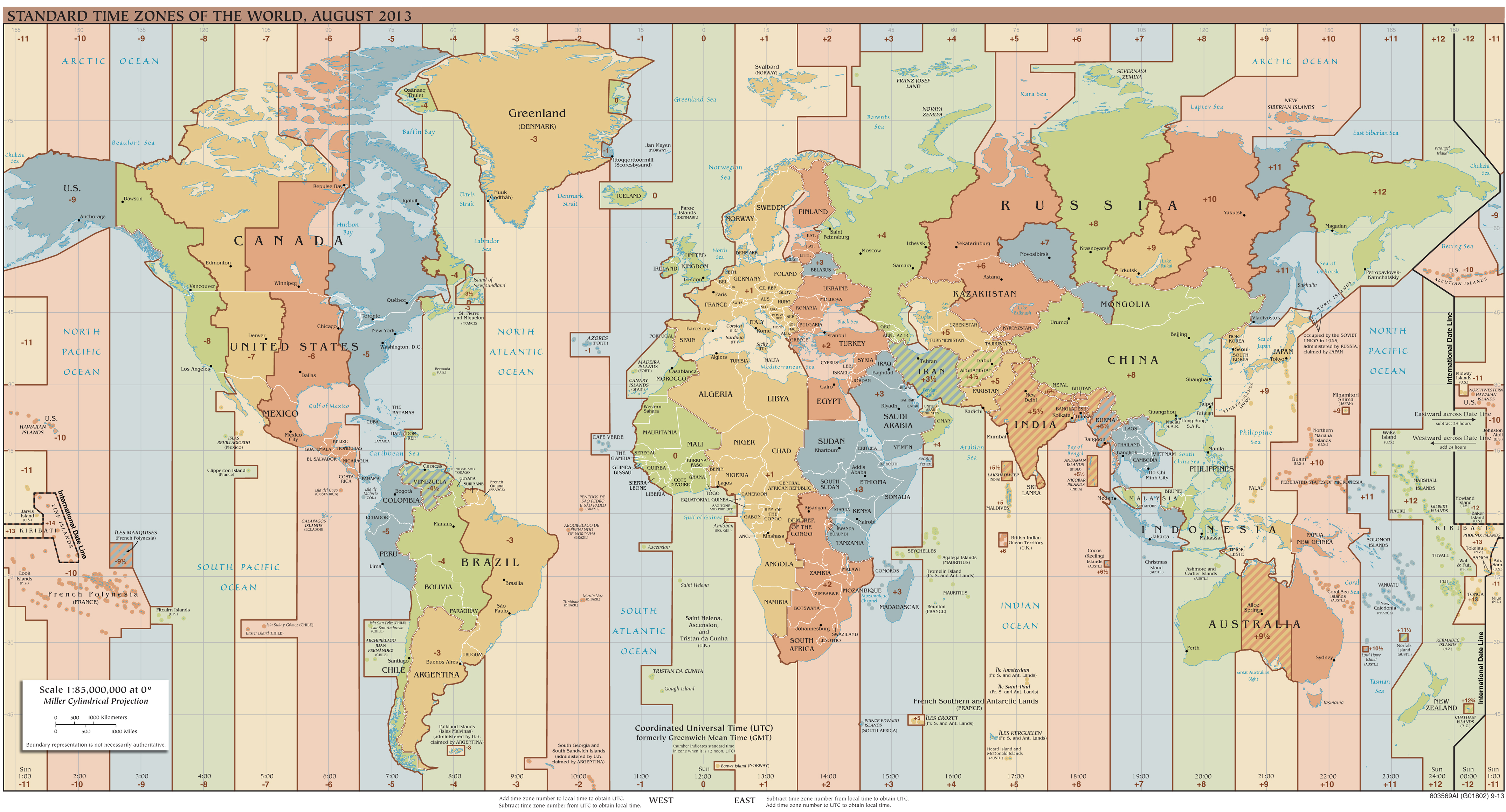 Gran escala mapa de Husos Horarios del Mundo - 2013 ...